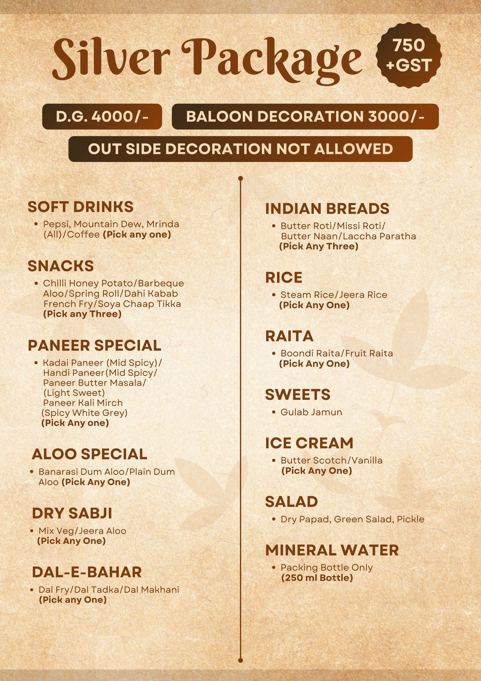 four season party menu - nov 2025