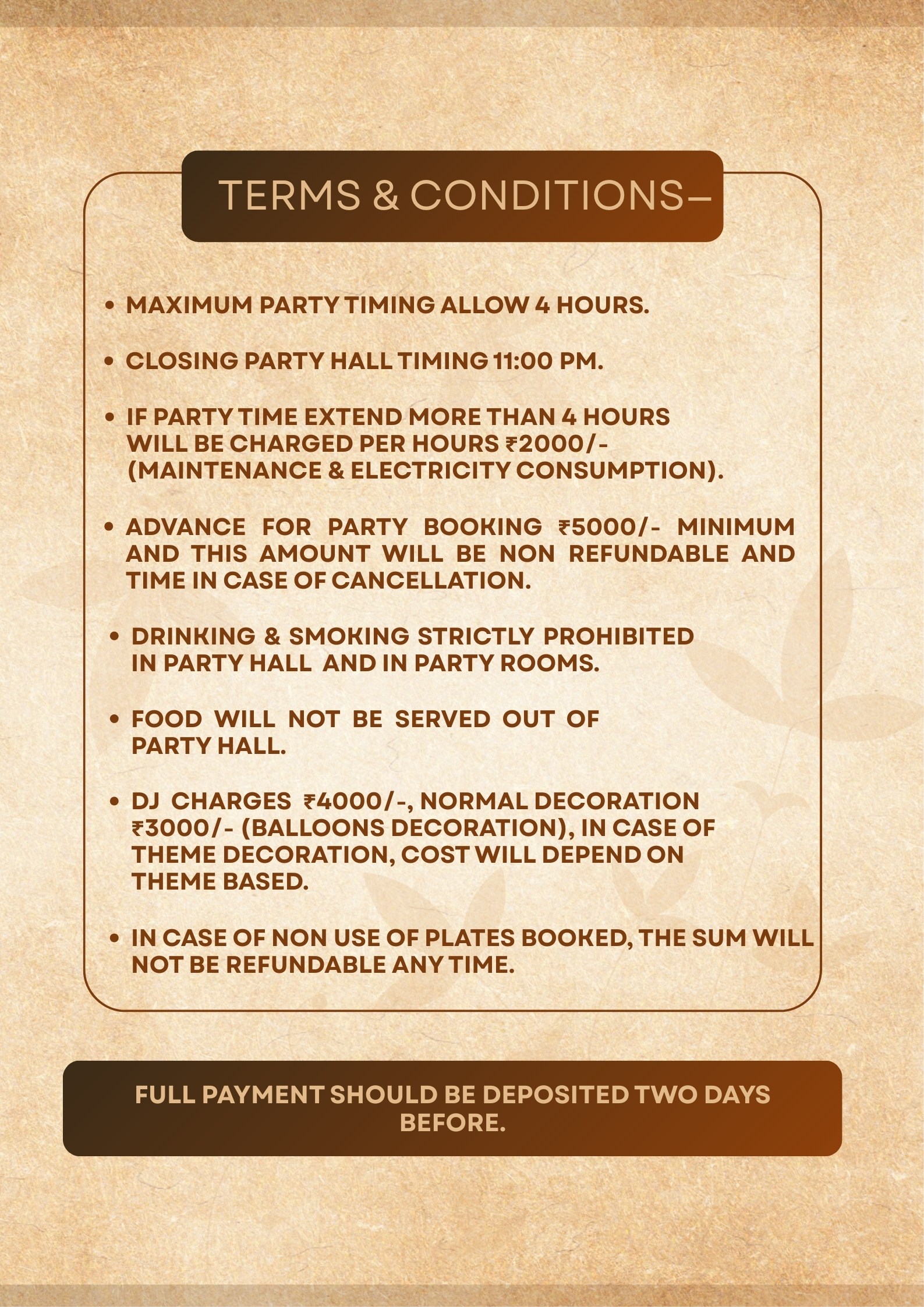 four season party menu - nov 2025